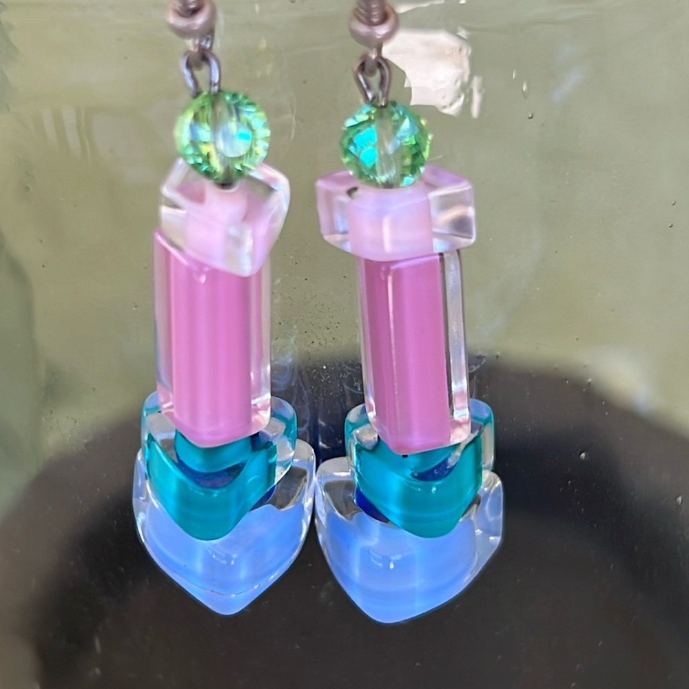 Vintage Czech Glass Handmade Dangle Earrings